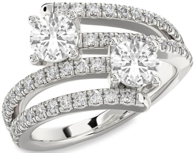Diamond White Sapphire Silver Round Two Stone Ring