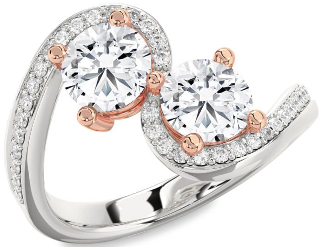 Diamond Platinum & Rose Gold Round Two Stone Pave Ring