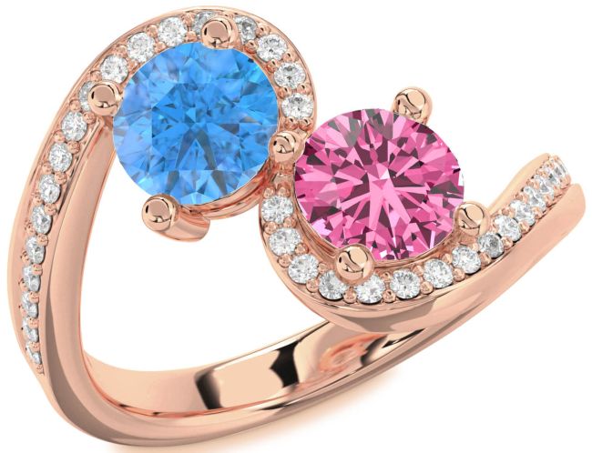 Diamond Rose Gold Silver Round Two Stone Pave Promise Ring