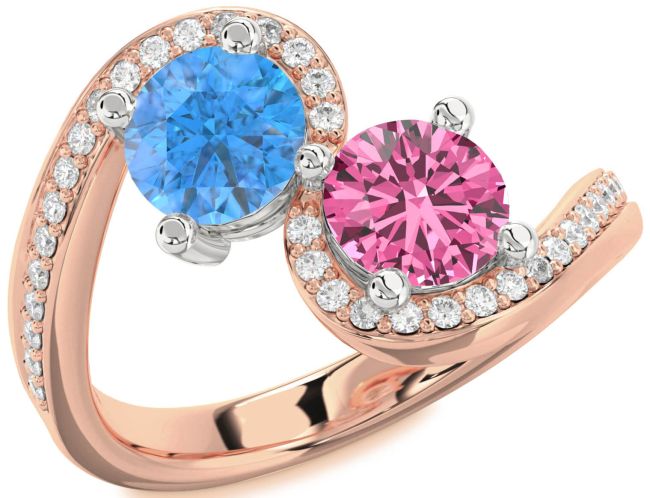 Diamond White Rose Gold Round Two Stone Pave Promise Ring