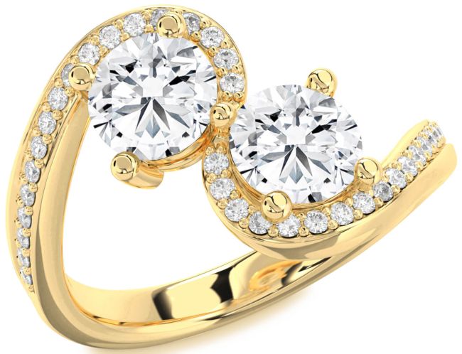Diamond Gold Silver Round Two Stone Pave Ring