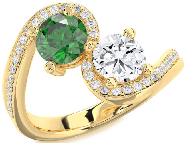 Diamond Gold Round Two Stone Pave Promise Ring