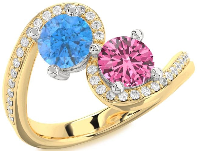 Diamond Gold Silver Round Two Stone Pave Promise Ring