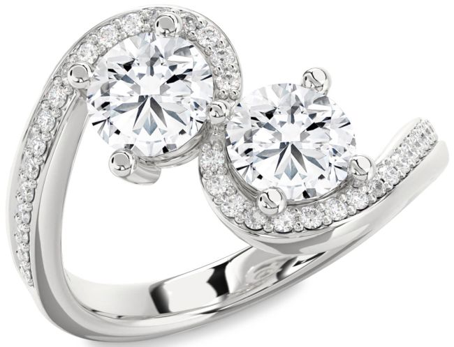 Diamond White Gold Round Two Stone Pave Ring