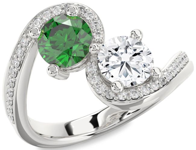 Diamond Silver Round Two Stone Pave Promise Ring