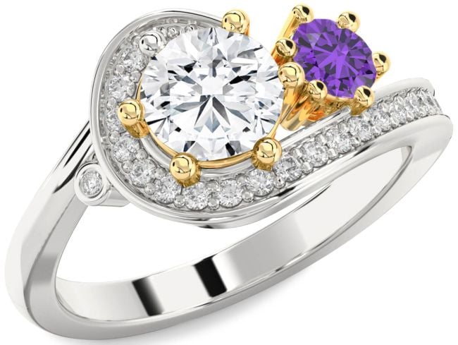 Diamond White Yellow Gold Round Two Stone Promise Ring