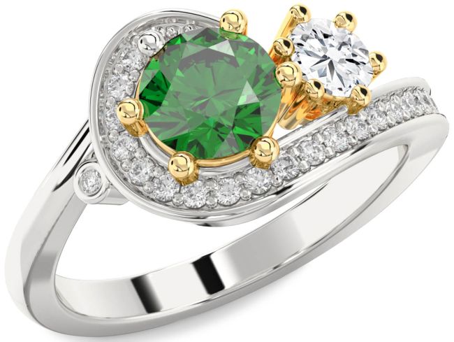 Diamond Gold Silver Round Two Stone Promise Ring
