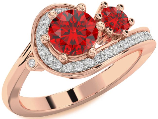 Diamond Ruby Rose Gold Round Two Stone Birthstone Ring