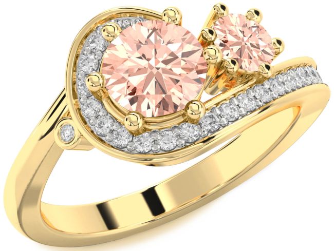 Diamond Morganite Gold Silver Round Two Stone Ring