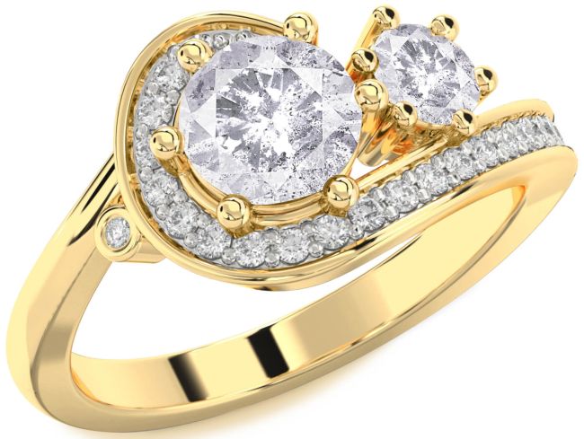 Salt & Pepper Diamond Gold Silver Round Two Stone Ring