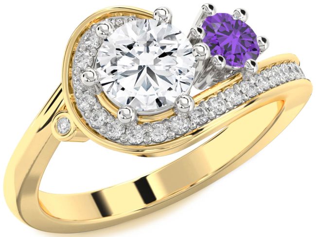 Diamond White Yellow Gold Round Two Stone Promise Ring