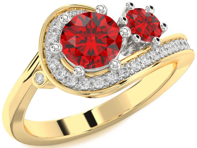 Diamond Ruby Gold Silver Round Two Stone Birthstone Ring