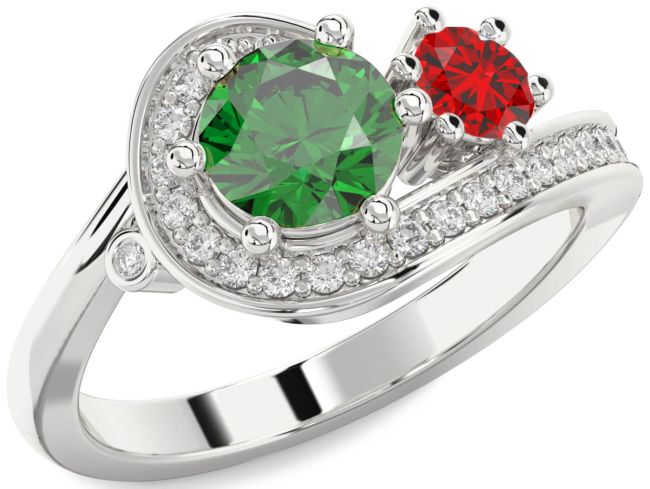 Diamond Silver Round Two Stone Promise Ring