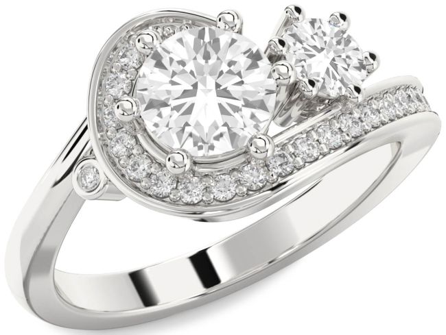 Diamond White Sapphire Silver Round Two Stone Ring