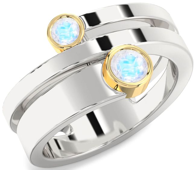 Moonstone Gold Silver Round Two Stone Ring