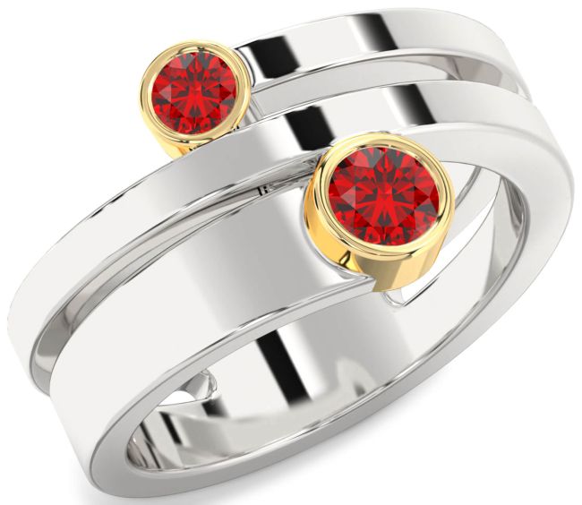 Ruby Gold Silver Round Two Stone Birthstone Ring