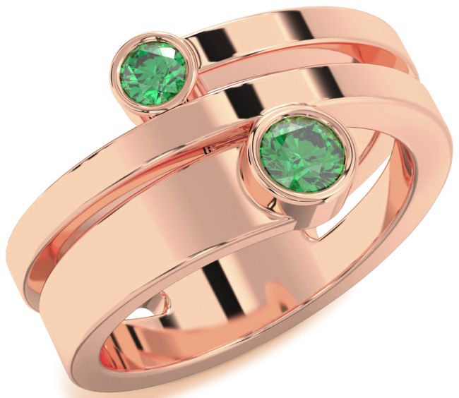 Emerald Rose Gold Round Two Stone Birthstone Ring