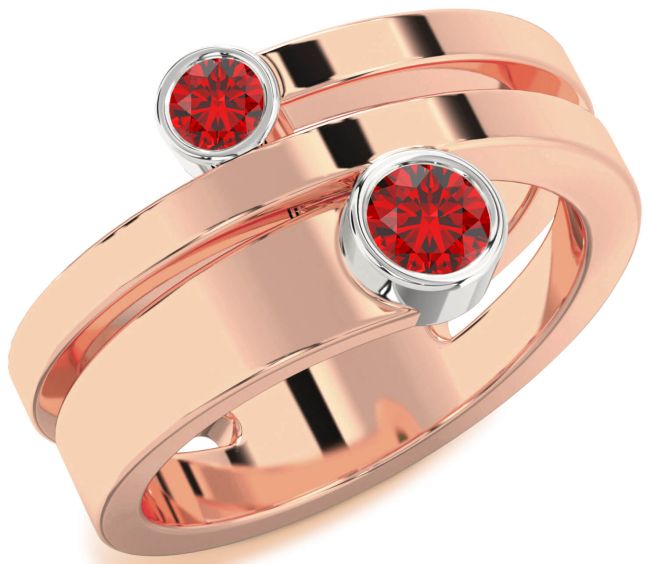 Ruby Rose Gold Silver Round Two Stone Birthstone Ring
