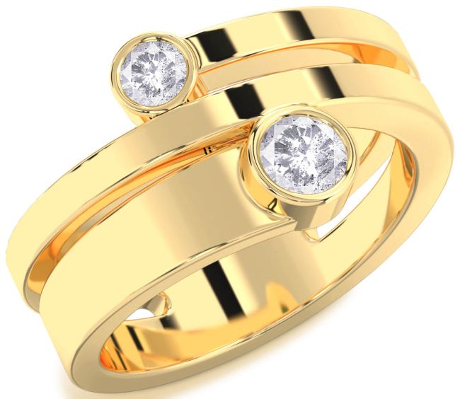 Salt & Pepper Diamond Gold Silver Round Two Stone Ring