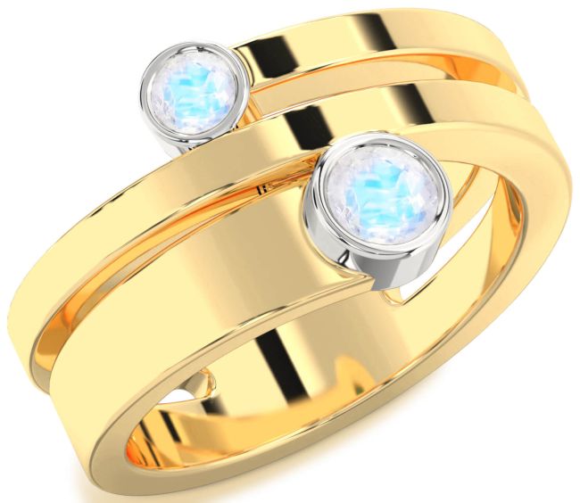 Moonstone Gold Silver Round Two Stone Ring