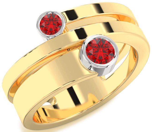 Ruby Gold Silver Round Two Stone Birthstone Ring