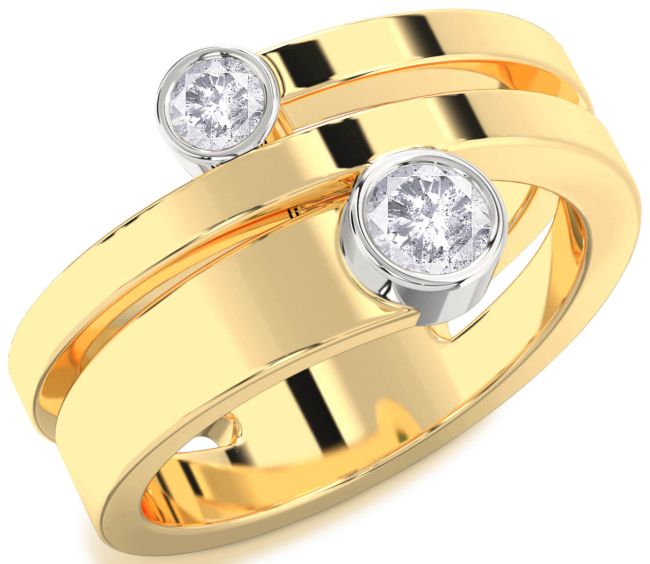 Salt & Pepper Diamond Gold Silver Round Two Stone Ring