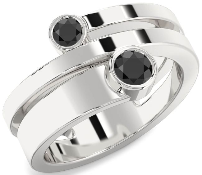 Black Onyx Silver Round Two Stone Ring