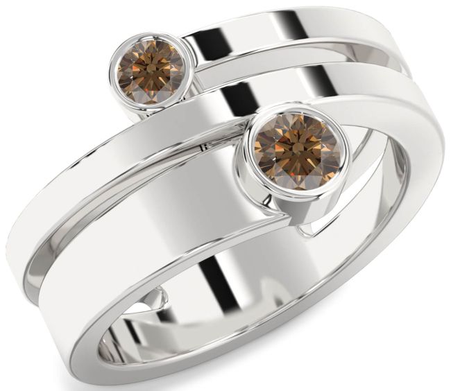 Chocolate Brown Diamond Silver Round Two Stone Ring