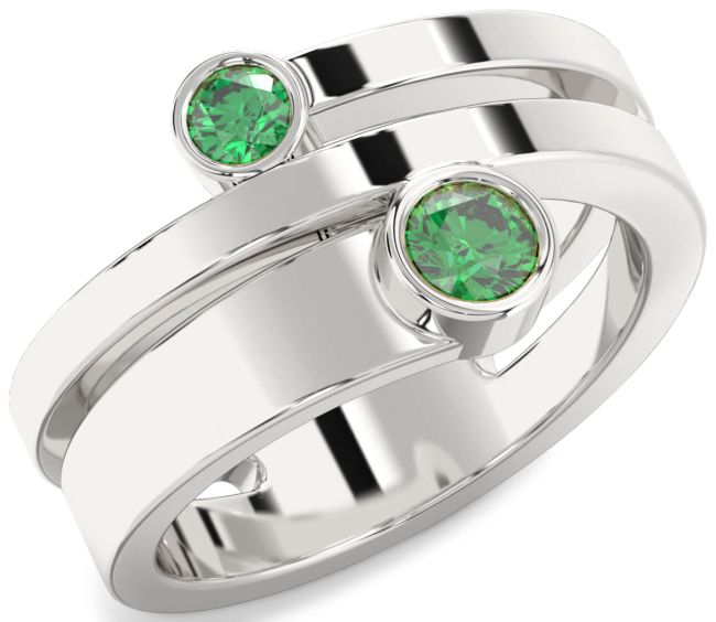 Emerald Platinum Round Two Stone Birthstone Ring