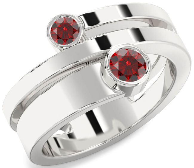 Garnet Silver Round Two Stone Birthstone Ring