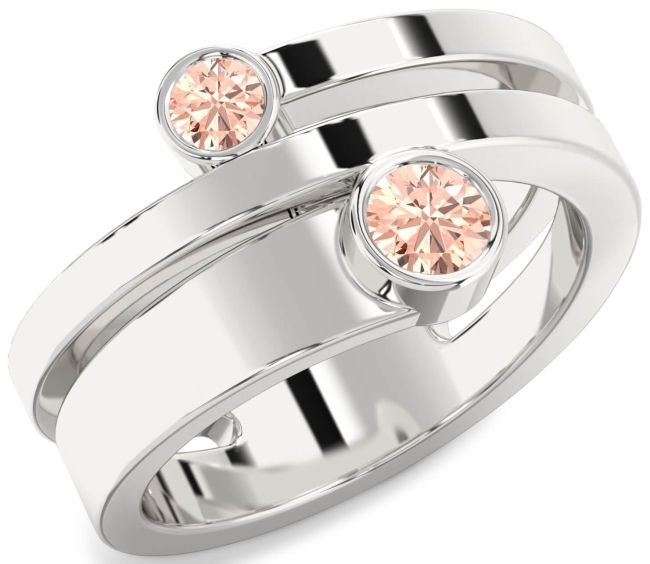 Morganite Silver Round Two Stone Ring