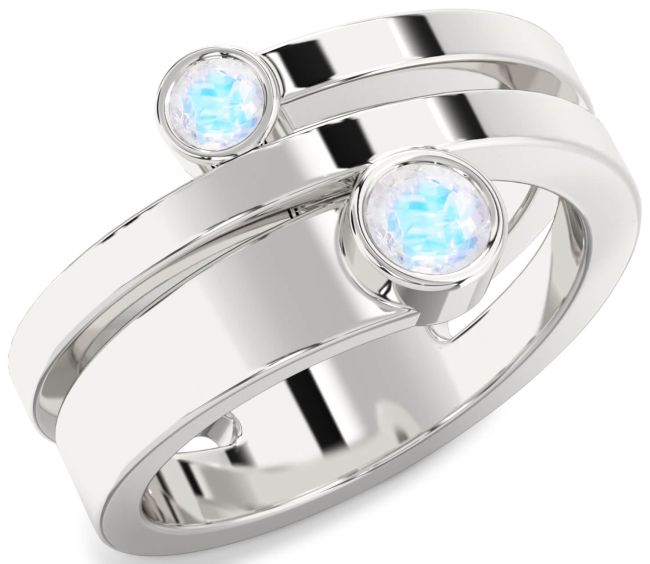 Moonstone Platinum Round Two Stone Ring
