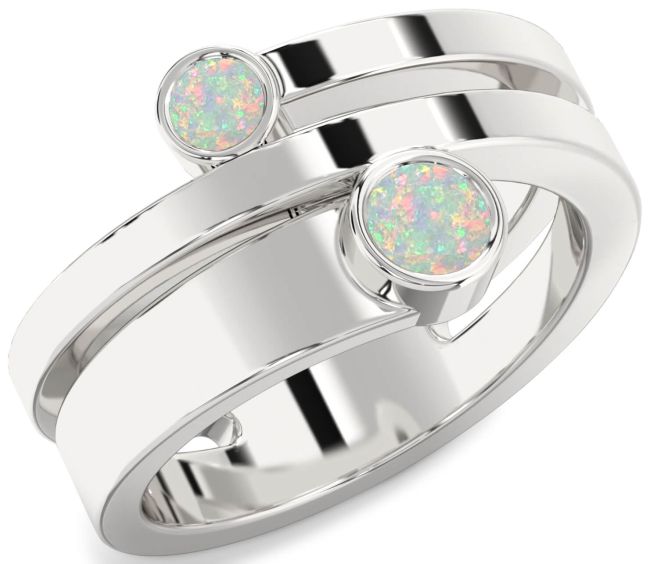 Opal Silver Round Two Stone Birthstone Ring