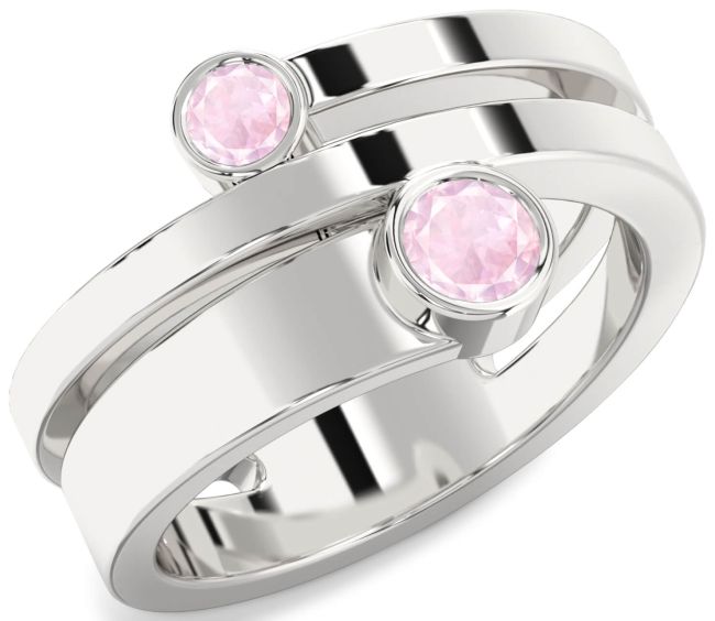 Rose Quartz Silver Round Two Stone Ring