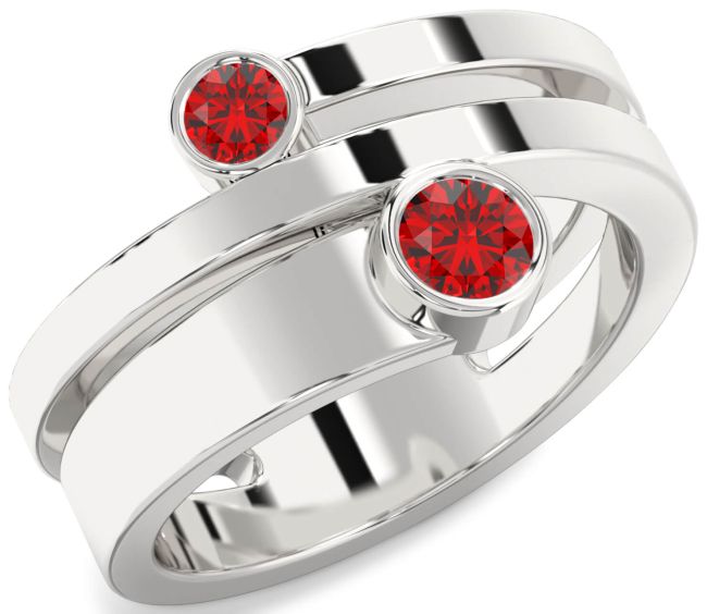 Ruby Platinum Round Two Stone Birthstone Ring