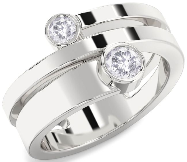 Salt & Pepper Diamond Silver Round Two Stone Ring