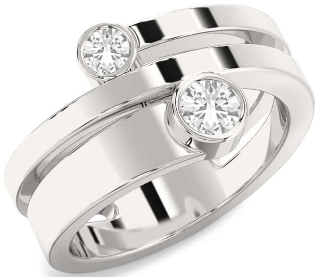 White Sapphire Silver Round Two Stone Ring