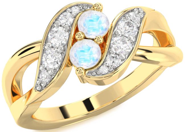 Diamond Moonstone Gold Round Two Stone Ring