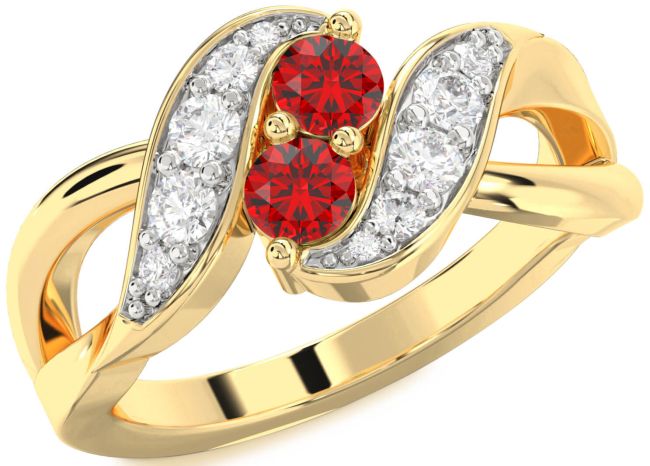 Diamond Ruby Gold Round Two Stone Birthstone Ring