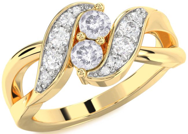Salt & Pepper Diamond Gold Round Two Stone Ring