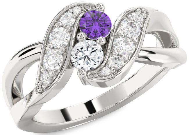 Diamond Silver Round Two Stone Promise Ring