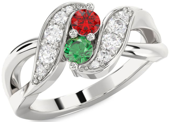 Diamond Silver Round Two Stone Promise Ring