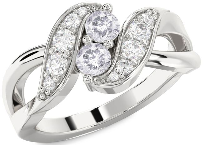 Salt & Pepper Diamond Silver Round Two Stone Ring