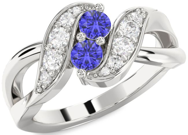 Diamond Tanzanite Silver Round Two Stone Ring