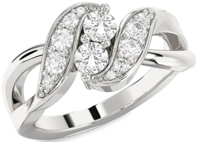 Diamond White Sapphire Silver Round Two Stone Ring