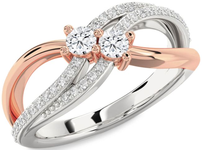 Diamond Rose Gold Silver Round Two Stone Ring