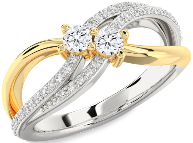 Diamond Silver & 10K gold Round Two Stone Ring