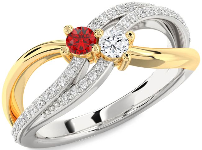 Diamond White Yellow Gold Round Two Stone Promise Ring