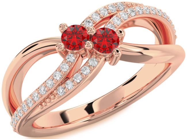 Diamond Ruby Rose Gold Round Two Stone Birthstone Ring