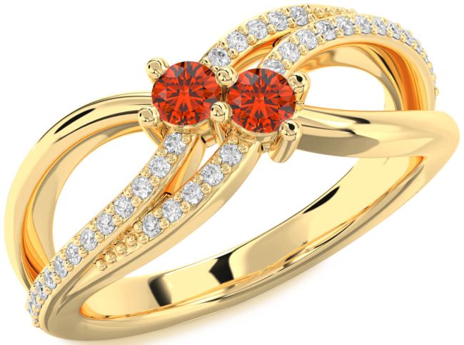Diamond Fire Opal Gold Round Two Stone Ring